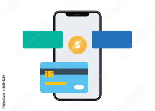 Mobile phone with payment options including credit card and digital wallet icons concept