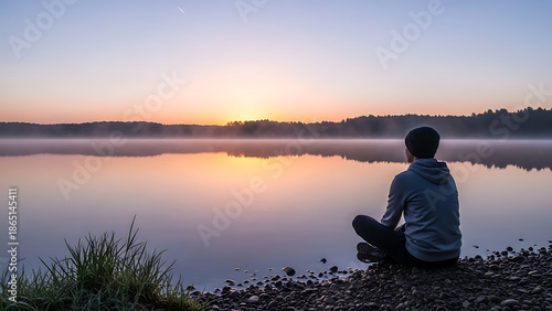 Serene sunrise by the lake