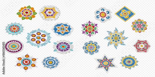 Set of colorful mandalas and geometric ornaments for decoration and design.