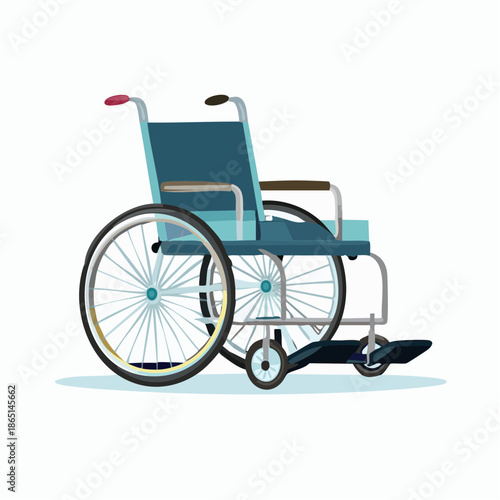 A blue medical wheelchair designed for mobility assistance and patient transport, featuring large rear wheels and smaller front casters for easy navigation