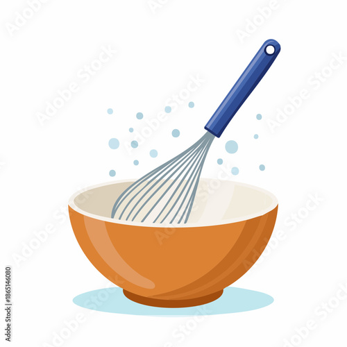 Whisking ingredients in a bowl for baking or cooking, a culinary illustration of kitchenware in use