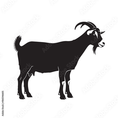 Stylized Goat Silhouette in Side Profile with Curved Horn