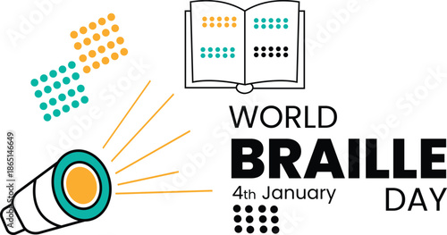 World Braille Day banner with light illuminating a braille book