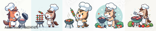 cute horse vector grilling meat