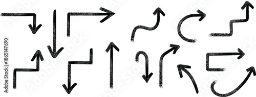 A collection of various black arrows pointing in different directions on a white background