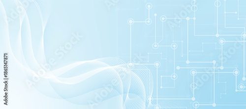 Abstract tech wave abstract background with curved digital lines medicine and science concept background. Geometric medical cross horizontal banner.