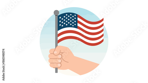Hand holding united states flag illustration isolated on light background representing patriotism, freedom, national pride and american identity