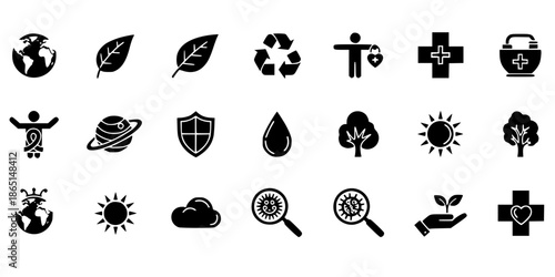 Planetary Health Global Environment Care Vector Silhouette