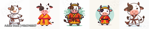 cute cow vector in shaolin costume