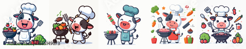 cute cow vector grilling meat
