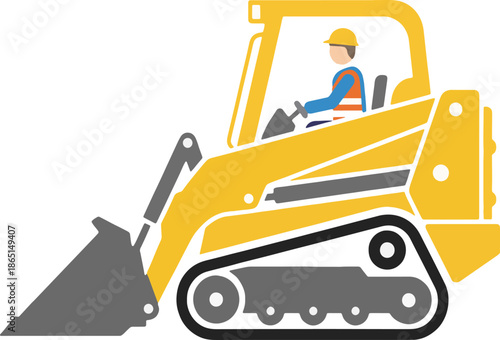 Skid steer loader icon vector, compact track loader with operator
