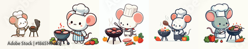 cute mouse vector grilling meat