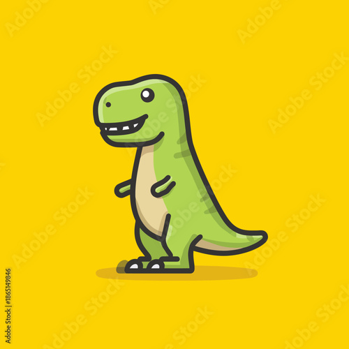 Cartoon dinosaur illustration on yellow background vector graphic for various uses