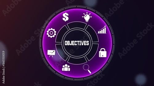 Defining corporate objectives and strategic mission planning to reach business targets, digital interface with professional growth and orientation icons