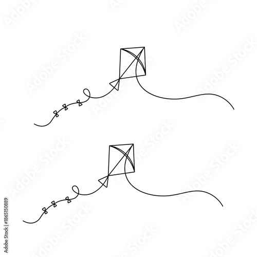 Continuous line drawing of a flying kite with a long tail, Vector
