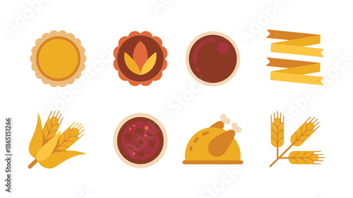 Seasonal autumn harvest session icons with coffee pumpkin wheat grain wreath badge medal and leaf symbols, fall festival event vector set