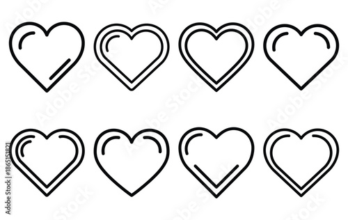 heart message draft line icon set. Simple outline collection for valentines day. Editable stroke vector illustration black outline shape on transparent background.