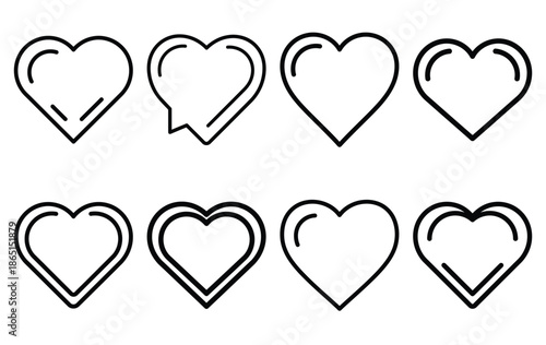 heart message sent line icon set. Simple outline collection for valentines day. Editable stroke vector illustration black outline shape on transparent background.