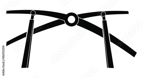 A striking black and white design featuring interconnected curved lines and a central circle silhouette