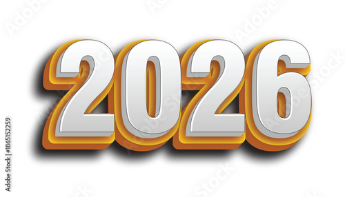3d white and orange text for the year 2026 with drop shadow effect