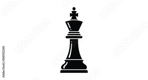 A striking black king chess piece is prominently displayed against a plain white background a silhouette