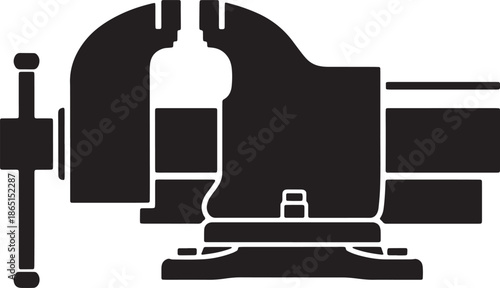Black silhouette of a bench vise with a screw handle tool clamp metal