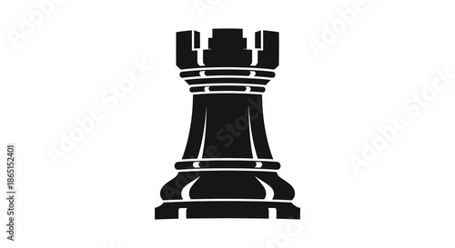 A striking black chess rook stands prominently displayed showcasing its detailed form as a dark silhouette