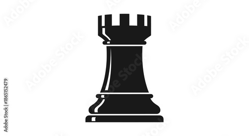A stark black rook chess piece stands prominently its form defined as a striking silhouette