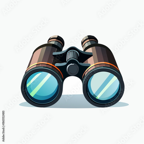 Vivid cartoon-style illustration of sturdy binoculars, ideal for symbolizing outdoor adventures, focused observation, and the thrill of discovery in various settings