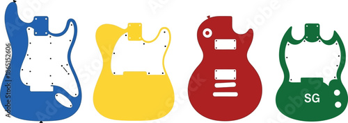 Flat design set of 4 electric guitar body shapes stratocaster telecaster les paul and sg style