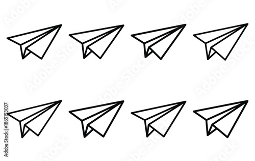 love paper plane line icon set. Simple outline collection for valentines day. Editable stroke vector illustration black outline shape on transparent background.