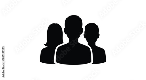 A simple depiction of three people s heads and shoulders presented as a dark silhouette