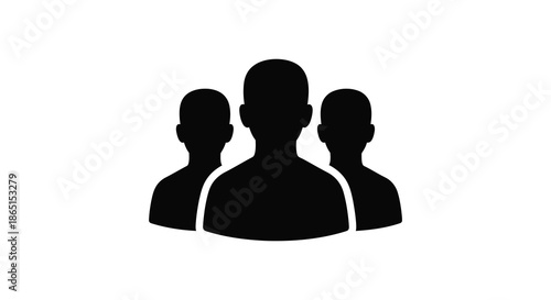 A simple depiction of three human heads in black representing people community or a group silhouette