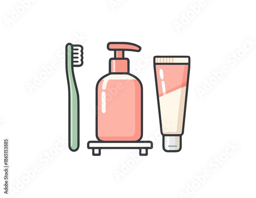 Set of cosmetic glass and plastic bottles including shampoo, lotion, and perfume containers isolated on a clean white background