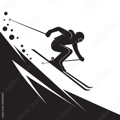 A dynamic illustration of a skier racing downhill on a steep slope