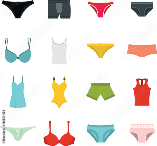 Underwear items icons set in flat style