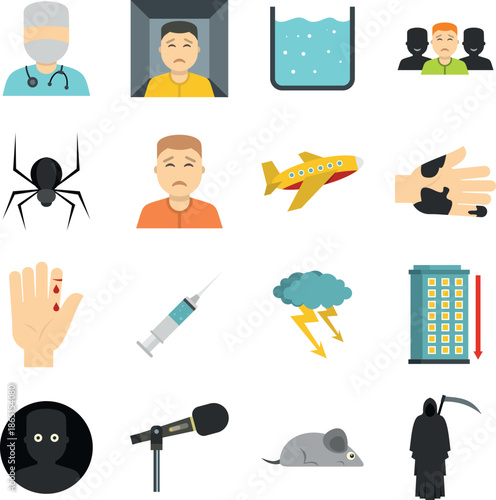 Phobia symbols icons set in flat style