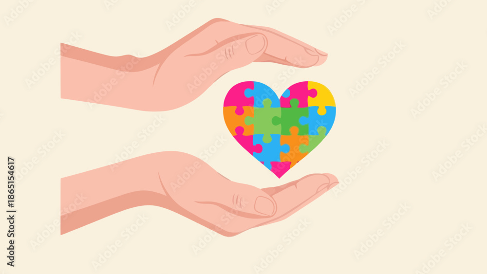 Obraz premium Autism Awareness: Hands Protecting Puzzle Heart