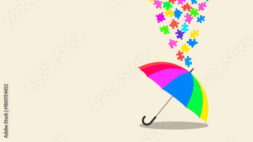 Autism Awareness: Colorful Puzzle Pieces & Umbrella