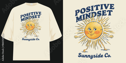 positive mindset sun character vintage retro aesthetic graphic design apparel art print vector illustration artwork t shirt design vector illustration artwork
