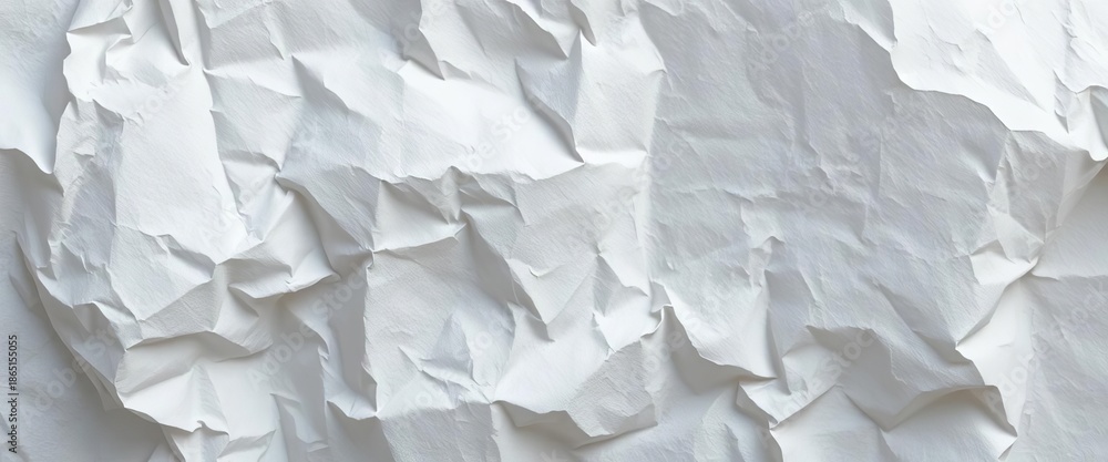 Obraz premium Close-up of crumpled white paper texture, showing creases and shadows, crumpled paper background, bright