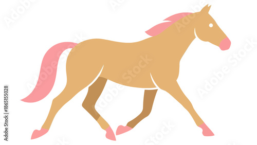Cartoon horse running, pink mane and tail