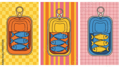 Canned fish illustration, seafood concept