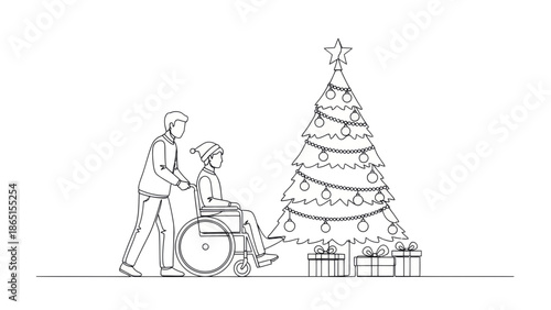Christmas cheer: man with child in wheelchair