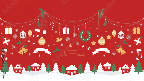 Christmas decoration on red background