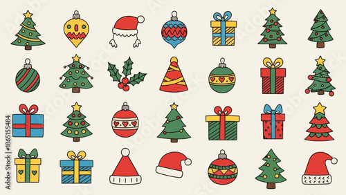 Christmas doodles vector set, holiday elements