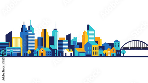 Colorful Cityscape Illustration with Bridge