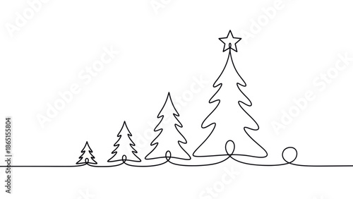 Continuous Line Drawing of Christmas Trees