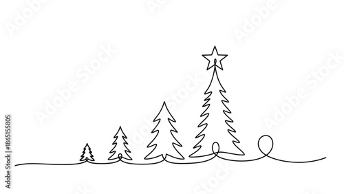Continuous line Christmas trees with star