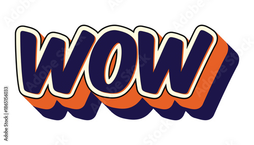 Wow, text in bold 3d style with blue and orange colors, comic book effect